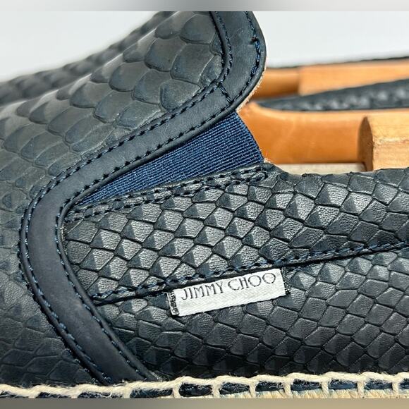 Men’s Jimmy Choo Blue Python Embossed Leather Slip On Sneakers Size 43.5 US 10.5 - Picture 6 of 10